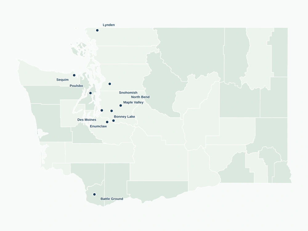 Map of Washington showing cities served by Sell Land WA